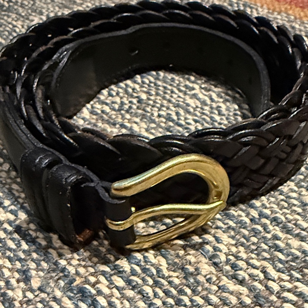 Coach Vintage Black Braided Leather Belt Size 38 / 95cm Brass Buckle Classic